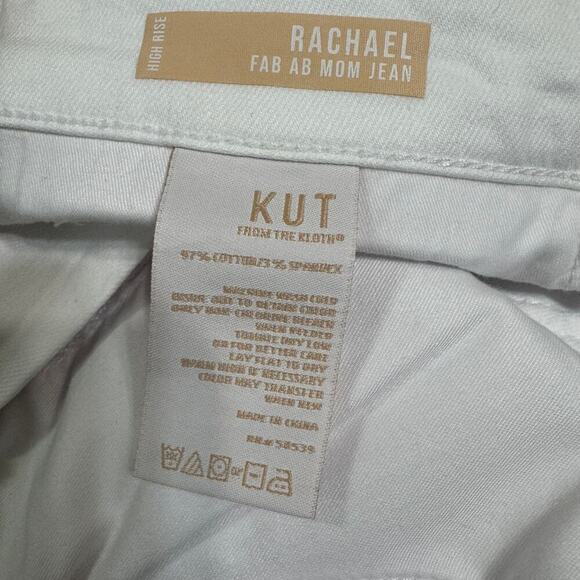 KUT from the cloth Rachael ab high waist raw hem mom jeans optic white size 16 - Picture 7 of 9